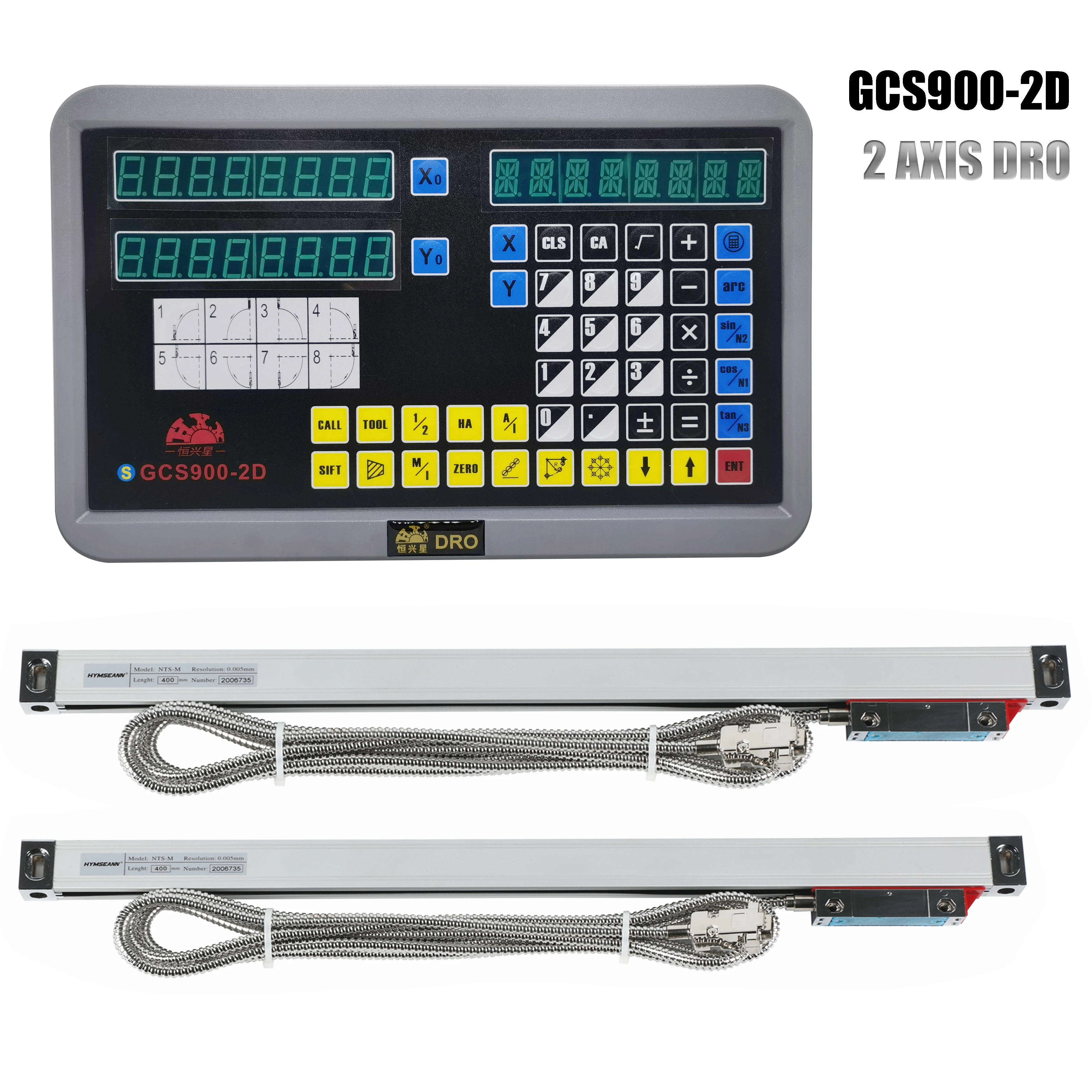HXX GCS900-2D Digital Display 2 Axis DRO Digital Readout and 0.005mm TTL Optical Enocder Linear Glass Scale Line Grating  Ruler