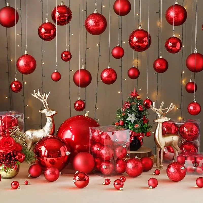 Christmas Decorations 3-10cm Red Plastic Ball Tree Atmosphere Hanging Ornaments Small Decorative Pieces Mini Models