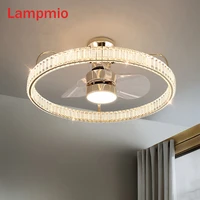 luxury crystal reversible ceiling fan lights with remote for living room pure copper motor round fan lamps bedroom golden fans
