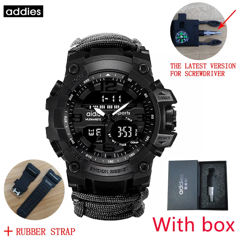 

ADDIES Men Military Sports Digital Watches Compass Outdoor Survival Multi-function Waterproof Men's Watch Relogio Masculino