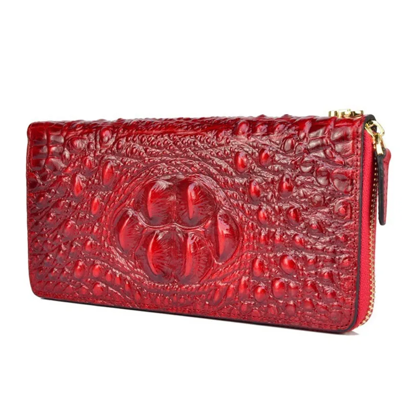 Genuine Leather Wallet Women Crocodile Pattern Real Cowhide Purse Female Large Capacity Ladies Clutch Bag for Cell Phone