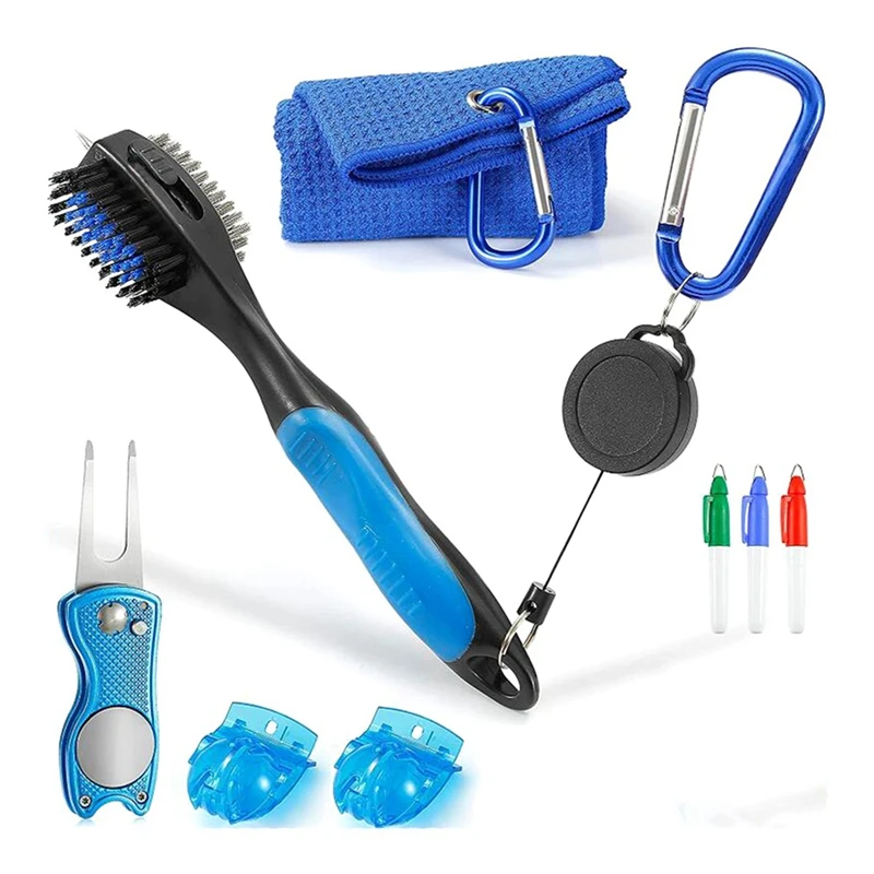 

Golf Accessories Set - Retractable Golf Club Brush, Microfiber Pattern Golf Towel, Golf Divot Repair Tool