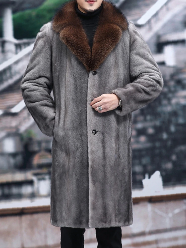 

Men Thick Fur Long Coat Autumn Winter New Casual Warm Mink Coat Velvet Suit Collar Fur Men's Wear Men's Overcoat Mens Jacket