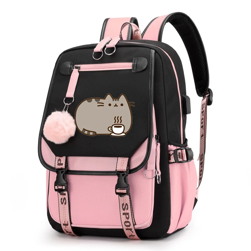

Fat Cat Drink Coffee Backpack Canvas Bag Travel Rucksack High Quality Backpack for Teenager Girls Schoolbag Laptop Bagpack Women