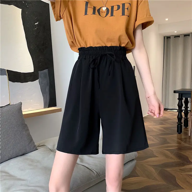 Y2K Clothes Summer Women's High Waist 2023 New Drawstring Chiffon Wide Leg Pants Casual Shorts Skirts Pants Korean Style Fashion