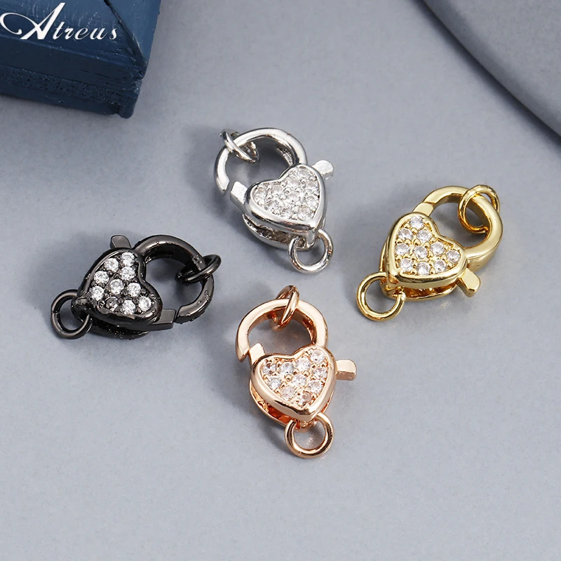 

DIY Creative Heart Zirconia Gold/Silver Color Fasteners Connector Clasps Hooks Accessories For Women Handmade Jewelry Making