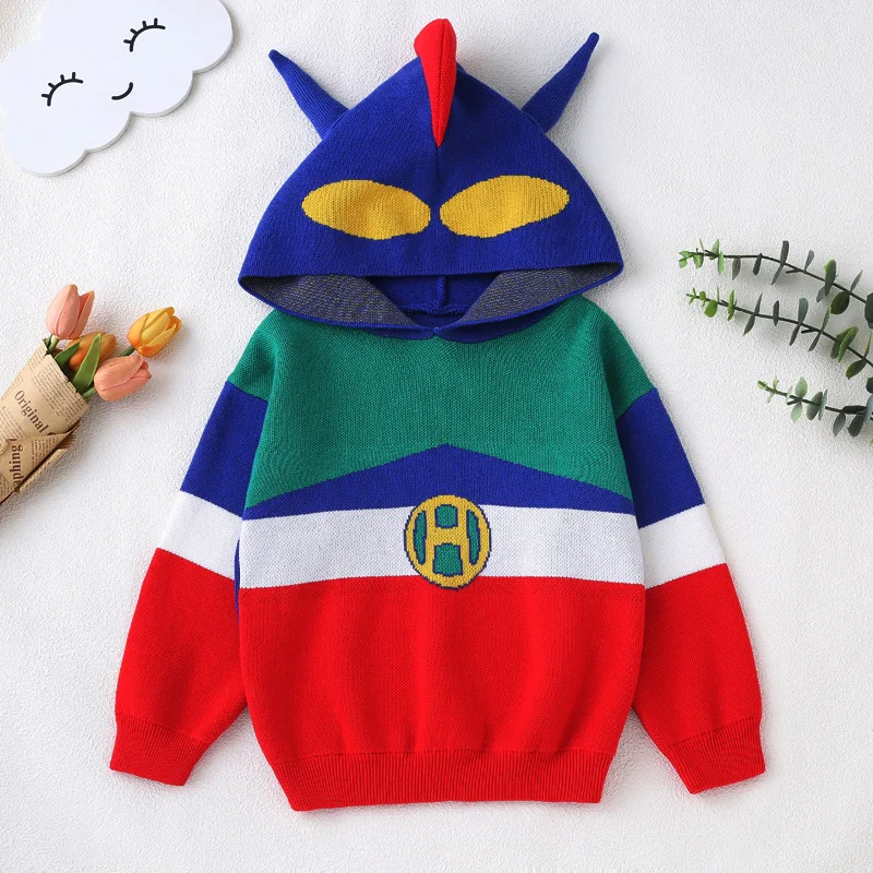 

Children Cartoon Hooded Sweaters for Autumn Colorful Boys Knitted Clothes Kids Top