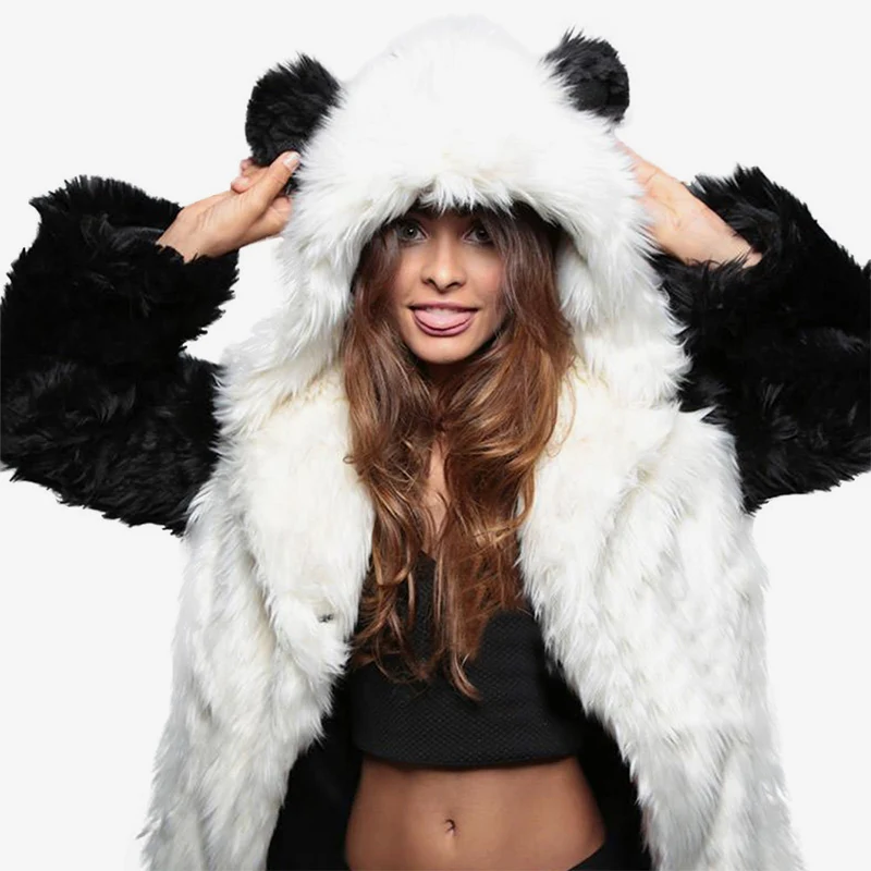 women's coat solid color fox fur long-sleeved Faux fur padded hooded cartoon ear warm women's hoodie winter/autumn women's coat