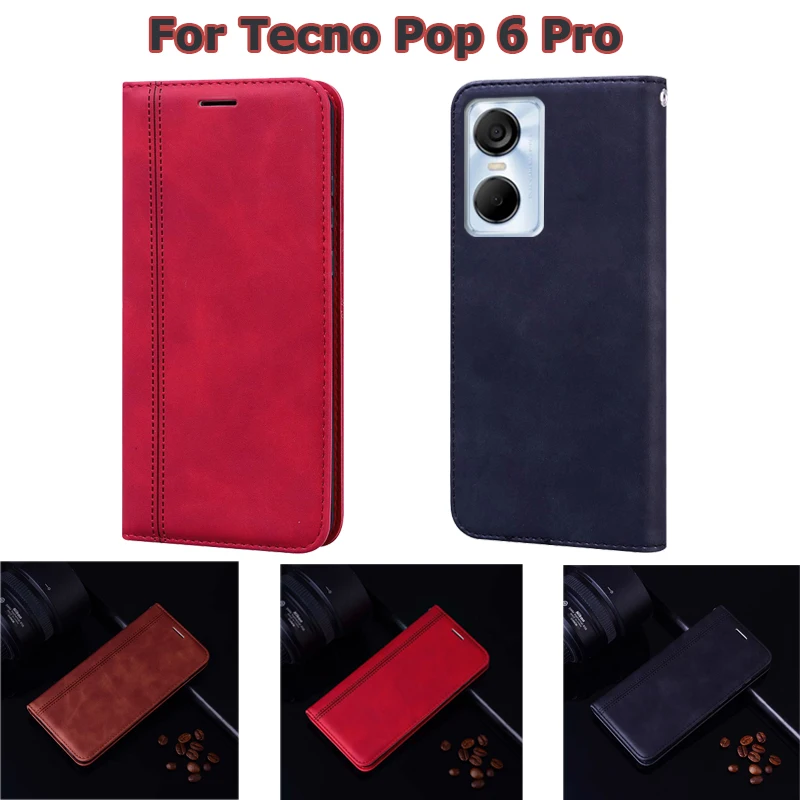 

чехол на Tecno Pop 6 Pro Case Luxury Wallet Funda Magentic Flip Phone Cover Capa Para Tecno Pop6 6Pro 6.6" Etui with Card Pocket
