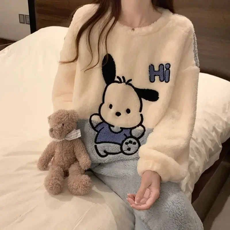 

Cinnamoroll Pochacco plush pajamas for women autumn and winter cute cartoon can be worn outside student dormitory home clothes