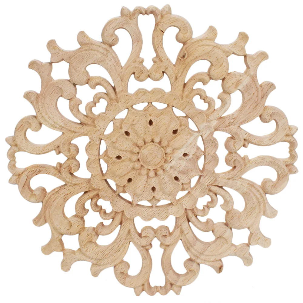 

2PCS Woodcarving Furniture Wood Door Round Applique Flower Miniature Crafts Figurine Home Decoration Accessories for Living Room