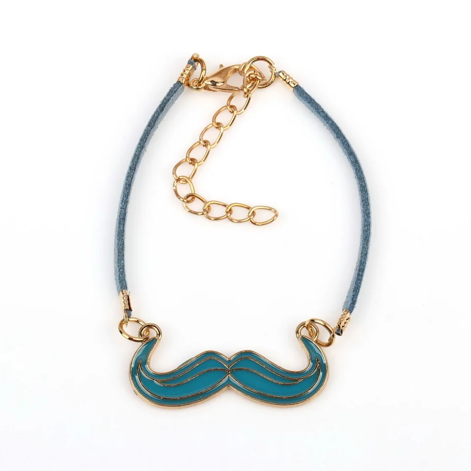 Ручная партия золотого цвета заявление браслет браслет подарок модный дизайн эмаль металл кожа усы для девочек.