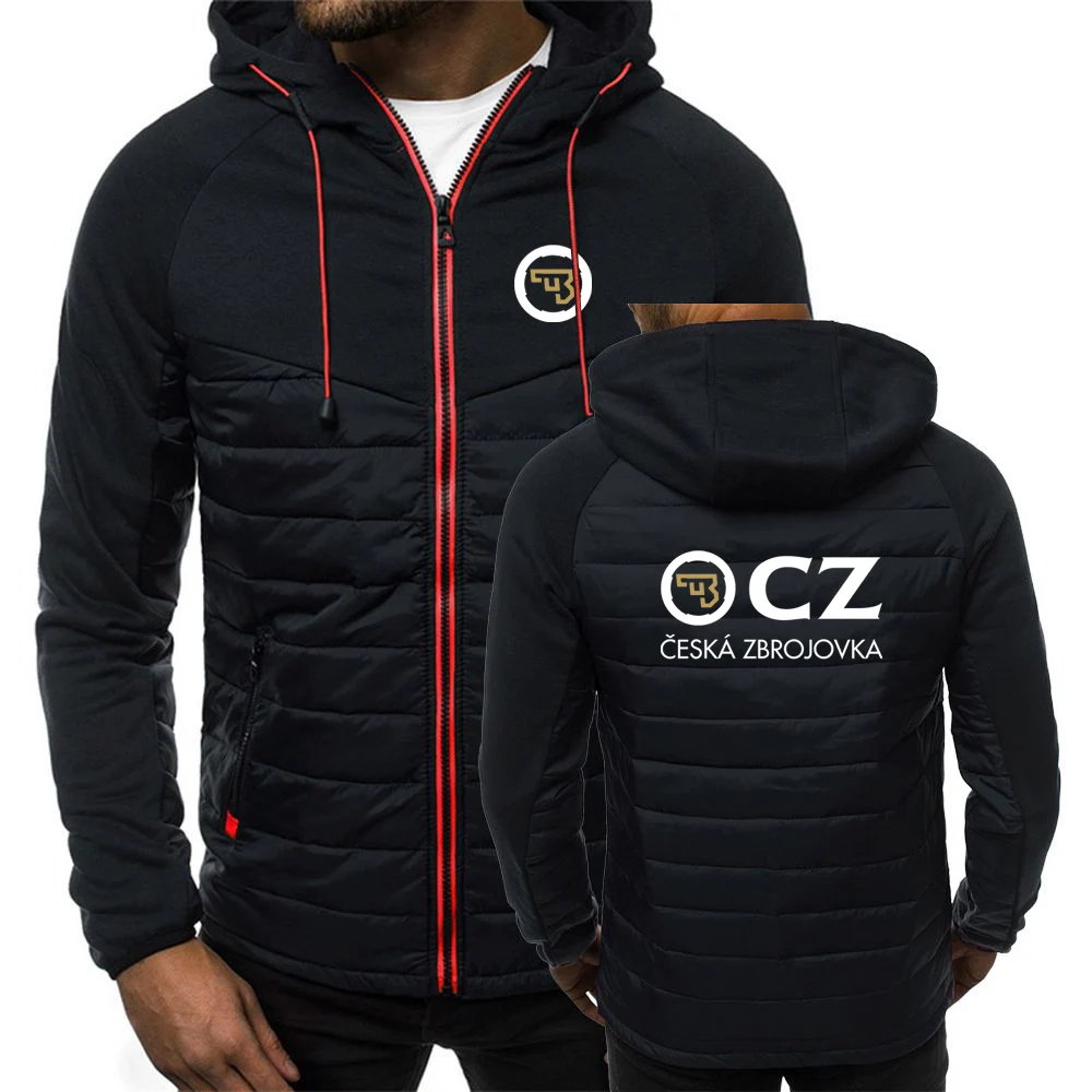 

2023 Spring Autumn Fashion CZ Ceska Zbrojovka Czech Firearms Logo Print Hooded Sports Casual Zipper High Quality Splicing Jacket