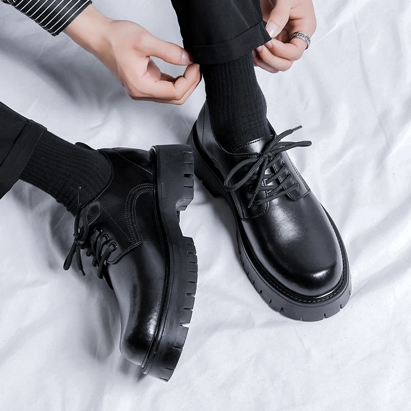 Туфли дерби мужские классические толстая подошва модная деловая Повседневная