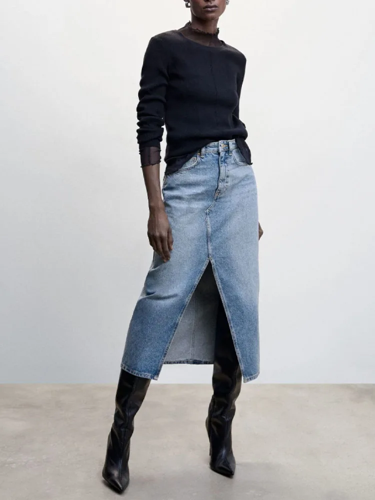 

Женская юбка средней длины, модная прямая джинсовая юбка средней длины, весна-лето 2023