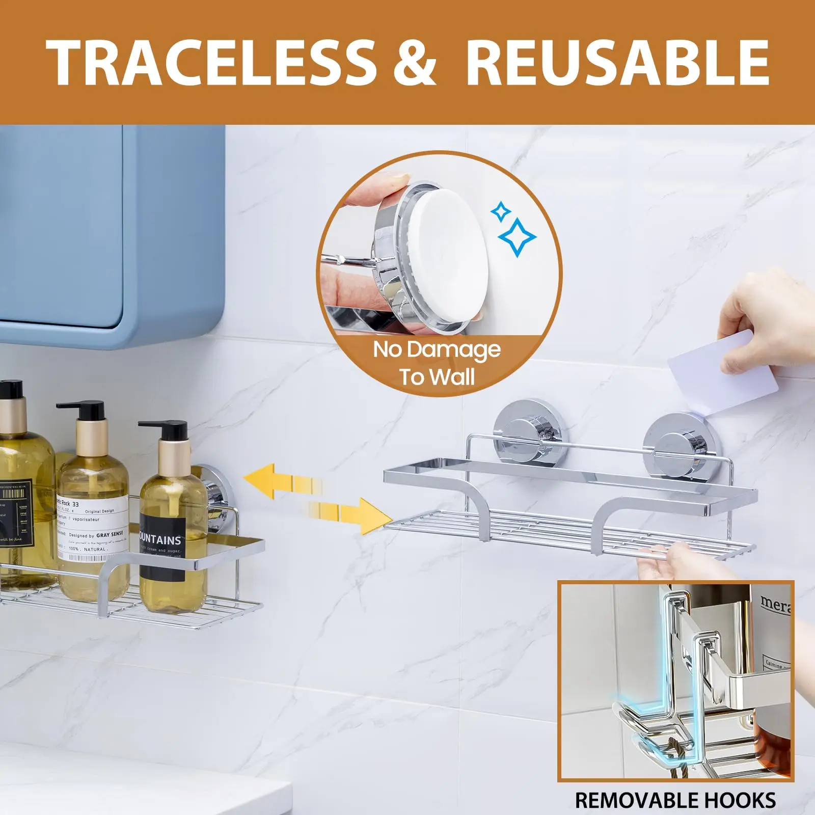 Держатель для душа TAILI на присоске 2 шт. полки внутри металлический держатель