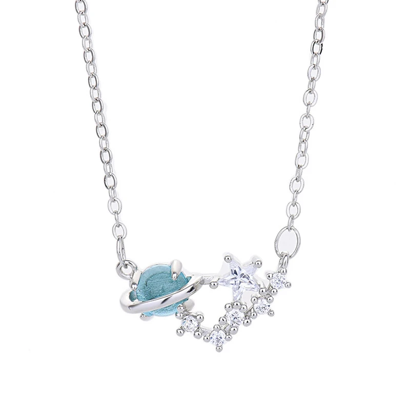 

Original Fantasy Star Zircon Planet Necklace For Women Chain Electroplating Gold Platinum Fashion Charm Jewelry With Pendant