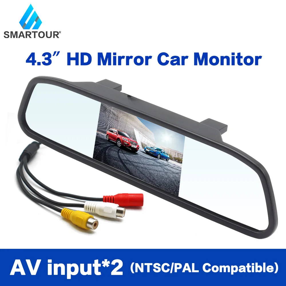 

Smartour 4.3 Inch HD Car Rearview Mirror Monitor LCD Screen Vehicle HD Auto Parking Reversing Display AV1/AV2 DC12V