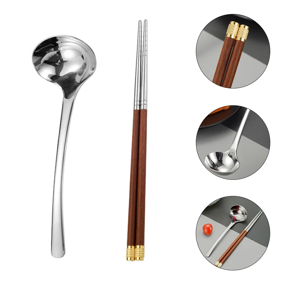 

1 Set Portable Chopsticks and Spoon Reusable Chopsticks Spoons Anti-slip Tableware