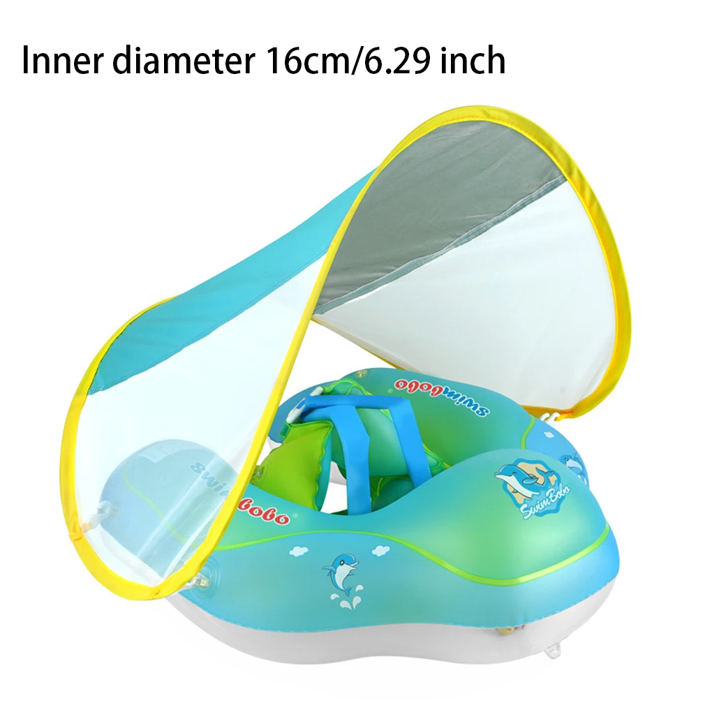 

Baby Swimming Ring with Canopy Inflatable Portable Stable Adjustable Strap Children Buoy Toys Swim Tube Beach 15cm