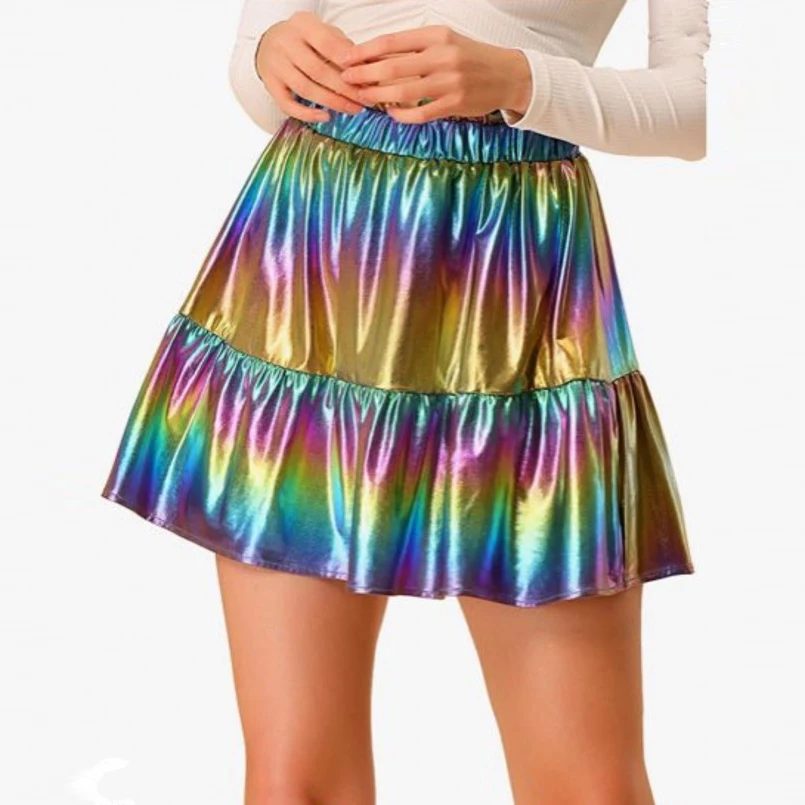 

jupe femme Colorful Skirt Short faldas 2023 Rainbow Color Mini Skirts Women Draped Ruched Above Knee Length