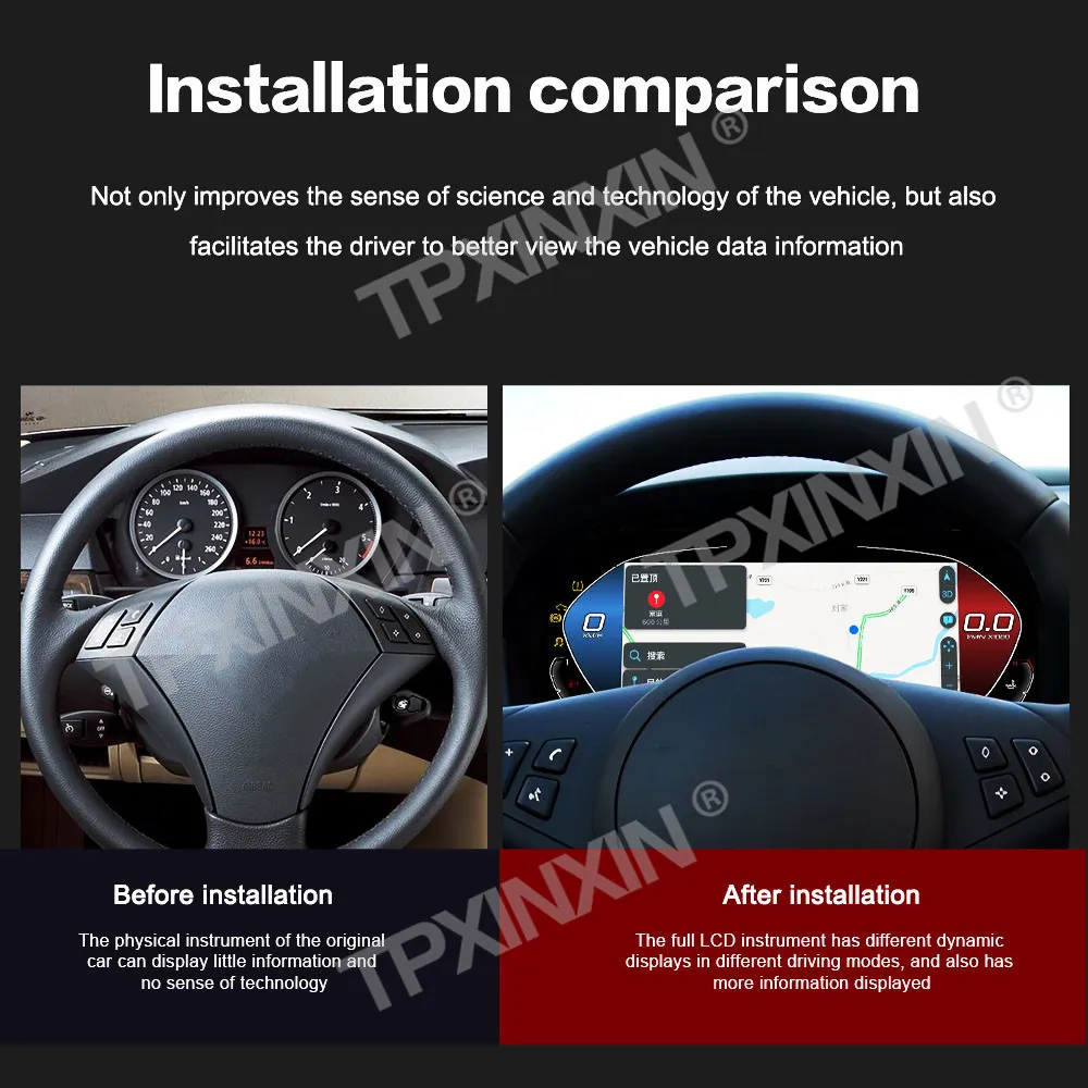 Фото 12.3'' Цифровой одометр для автомобиля с поддержкой Carplay для BMW 5 серии E60 E61 CCC CIC 2003-2009, ЖК-панель приборов, цифровой спидометр, цифровая приборная панель. №3