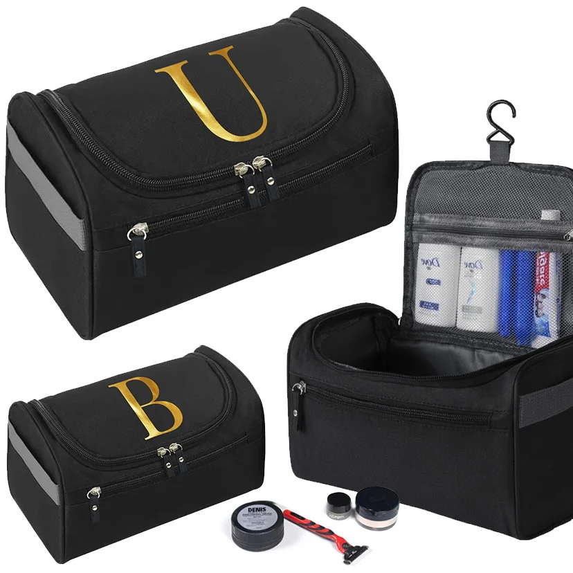 

Functional Travel Cosmetic Bag Unisex Hanging Makeup Case Necessaries Organizer Storage Pouch Toiletry Bag Letter Pattern