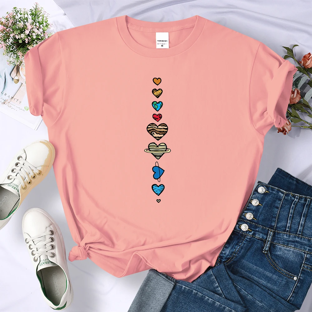 

Lovely Coloured Planets T Shirt Female Summer High Quality Tshirts Fashion Brand Tee Clothes Breathable Casual Short Sleeve