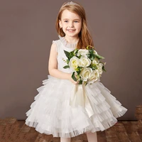 elegant white wedding dress for girls cute tulle layered dress baby girl birthday party princesses dresses 5 to 7 years 2022