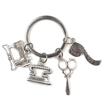 sewing machine iron scissor ruler tailor keychain key ring charm creative women jewelry accessories diy handmade pendant gifts