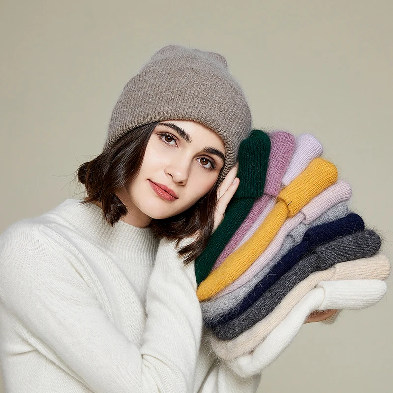 

VISROVER Solid Color Soft Rabbit Fur Cashmere Winter Hat For Woman Best Matched Woman Beanies Autumn Warm Skullies Wholesales