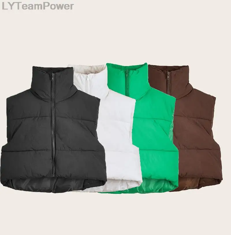 Puffy Vest Women Zip Up Stand Collar Sleeveless oversized Lightweight Padded Cropped Puffer Quilted Vest Winter Warm Coat Jacket