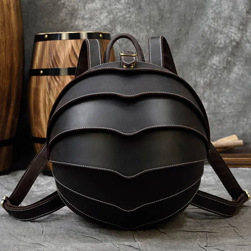 

Vintage Genuine Leather Creative Backpack Distinctive Backpack Men And Women Round Schoolbag Horse Leather Casual Bolsos Plecak