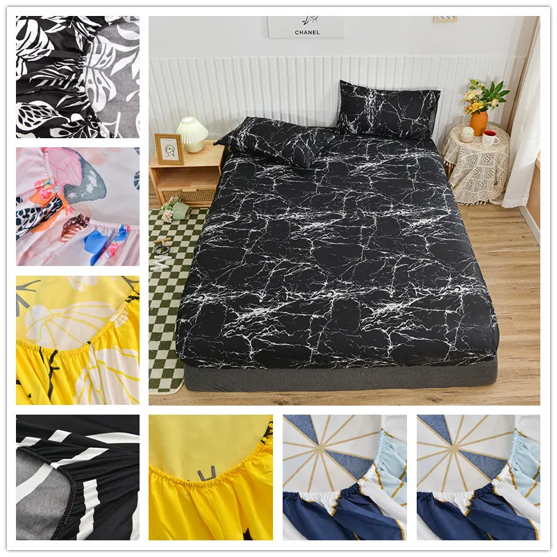 

3pcs Bed Sheet with Pillowcase couvre lit Bed Fitted Sheet Sets Queen/King Printed Mattress Cover Queen/King Bed Sheets Set