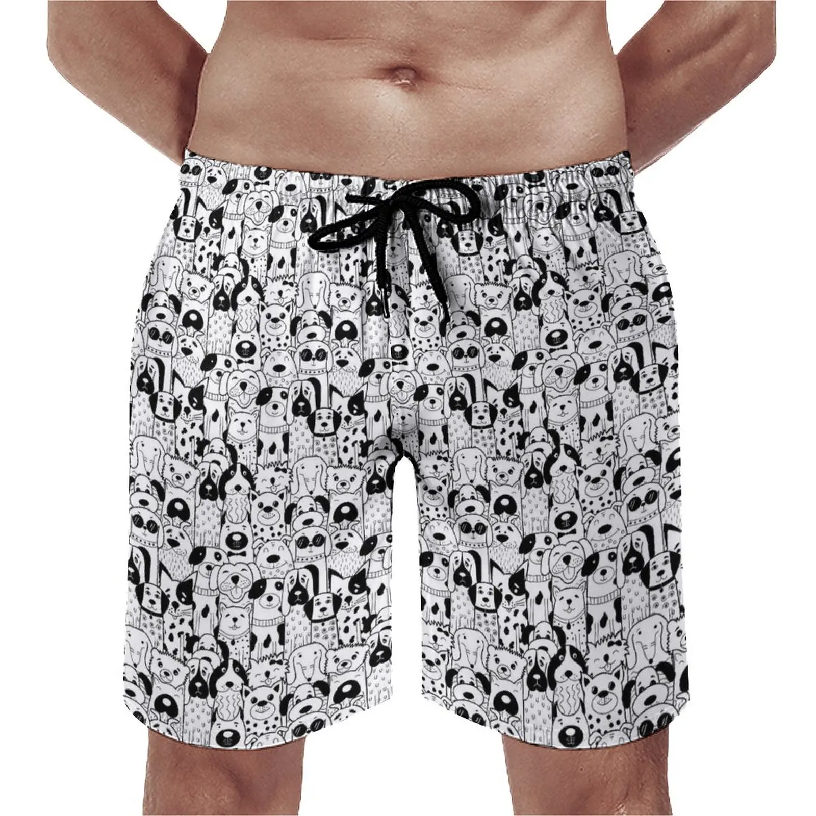 

Cute Dog Print Board Shorts Animal Vintage Beach Shorts Men Design Sportswear Quick Dry Swimming Trunks Gift Idea