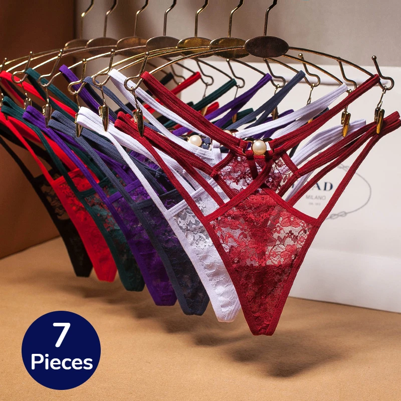 

WarmSteps 7PCS Women's Panties Sexy Underwear Embroidery Transparent Thongs Lingerie Erotic G-String Temptation Hot T-Back Panty