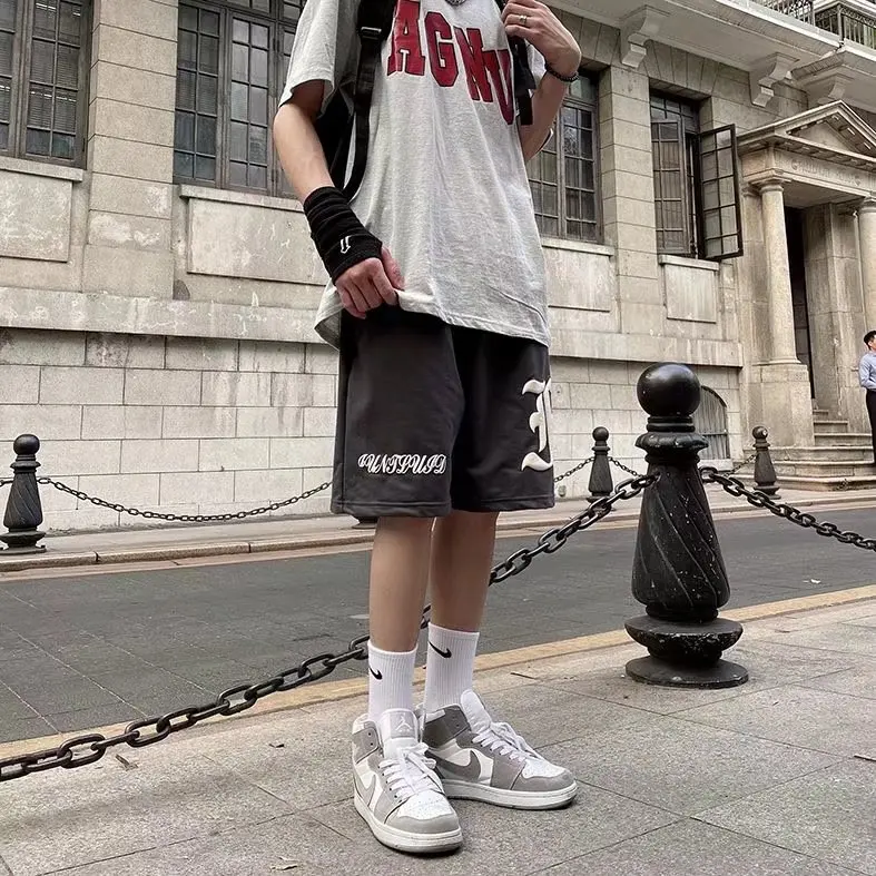 American Retro Shorts Women Harajuku Loose Street Fashion Sports Shorts High Waist Drawstring Hip Hop Straight Five Point Pants