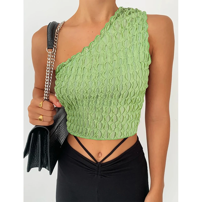 

Women's Halter Tops Sexy Irregular Hanging Neck Solid Color Small Vest Summer New Style Slim One Shoulder Tank Tops Streetwear