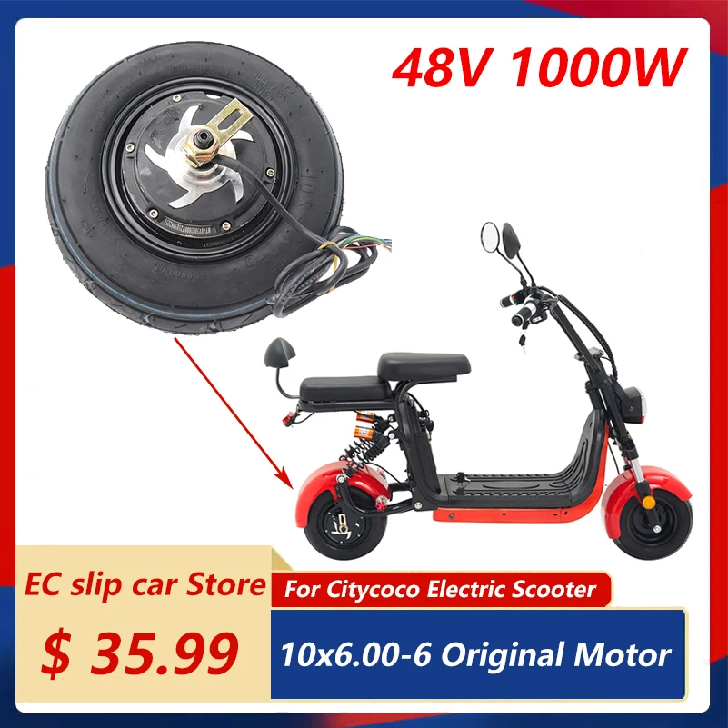 

48V 1000W Original Motor 10x6.00-6 for Citycoco Electric Scooter Hub Motor Wheel Thickened Anti-skid Tubeless Tire Accessories