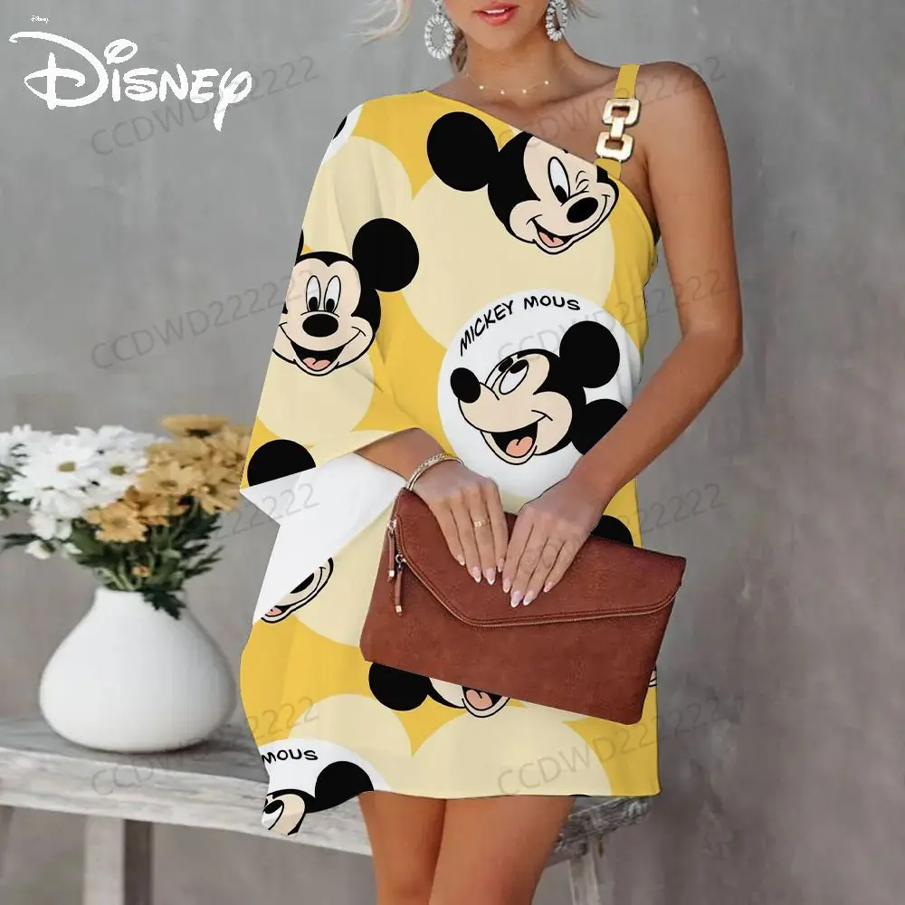 Sexy Dress for Women Disney Minnie Mouse Evening Dresses Diagonal Collar Mickey One-Shoulder Elegant Party Luxury Prom 2023 Sexy