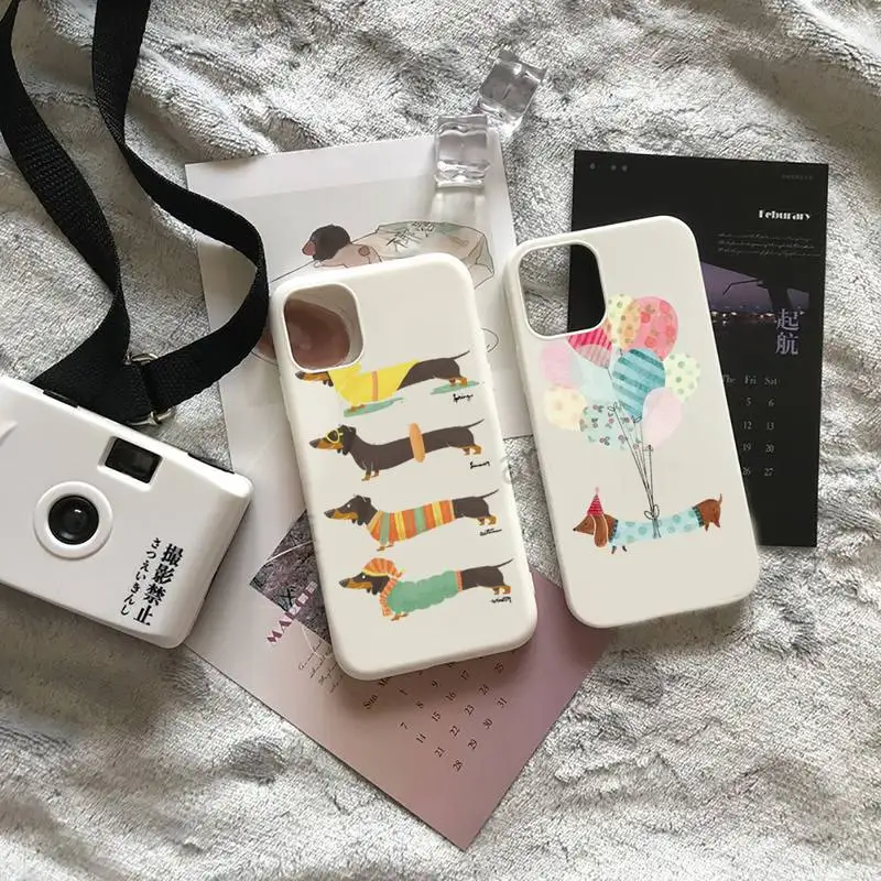 

Dachshund cartoon cute dog Phone Case Candy Color for iPhone 6 7 8 11 12 13 s mini pro X XS XR MAX Plus