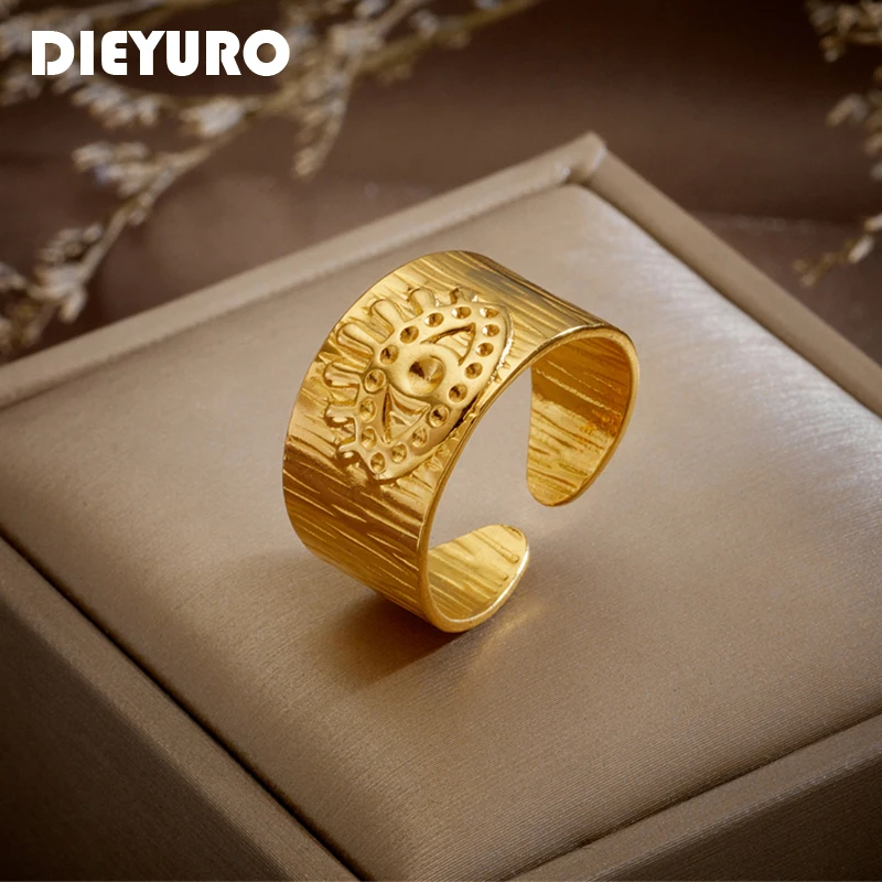 

DIEYURO 316L Stainless Steel Vintage Eye Pattern Open Ring For Women New Design 2-Color Girls Punk Jewelry Party Gifts Anillo