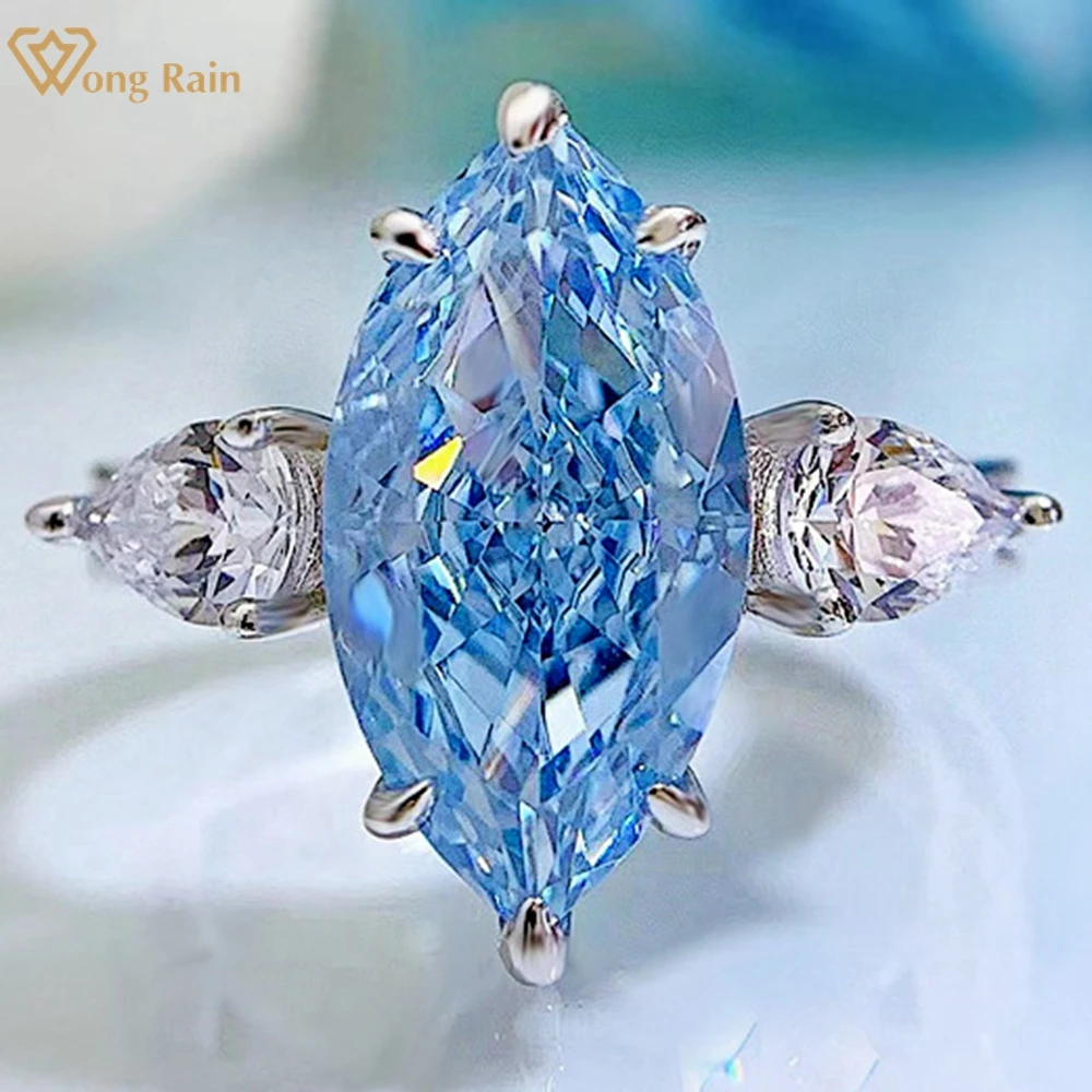 

Wong Rain, Стерлинговое Серебро 925 пробы, огранка маркиза, 8*16 мм, аквамарин, создан, Moissanite, драгоценный камень, для свадебной вечеринки, женские ко...