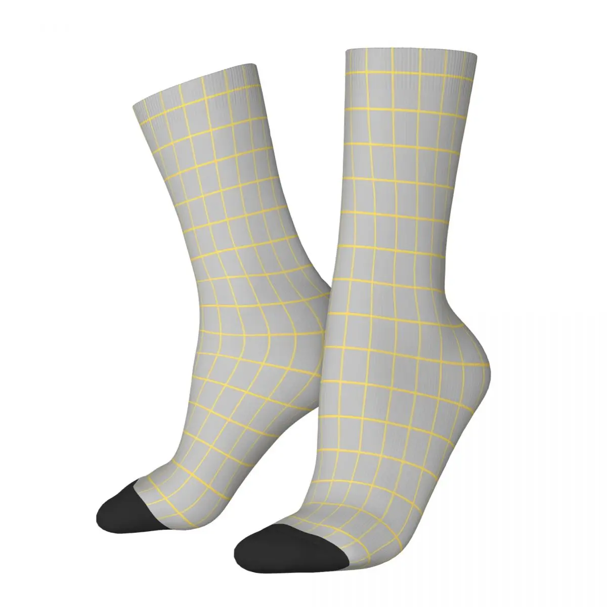

Mustard Yellow Grid On Silver Gray Socks Male Mens Women Autumn Stockings Polyester
