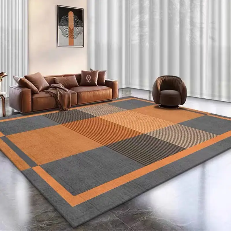

Nordic Orange Geometric Sofa Living Room Carpet Home Decor Carpets for Bed Room Large Lounge Rug Soft Absorbent Bath Mat Doormat