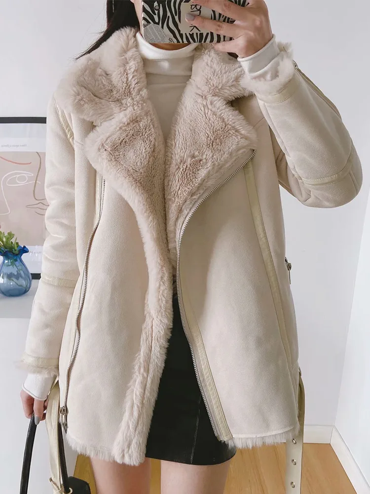 New Style Women's Double-sided Coat With Fur Lamb Hair European And American Style Plus Velvet Plus Velvet Double-sided Coat