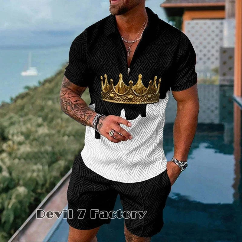 Men's Lapel Polo Shirts Shorts 2 Piece Sets Breathable Summer Sportswear Outfits 3D Printed High Quality Man Clothing Tracksuit