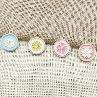 10pcs enamel daisy flowers charms cherry blossom round pendants for jewelry making diy earrings necklaces bracelet accessories