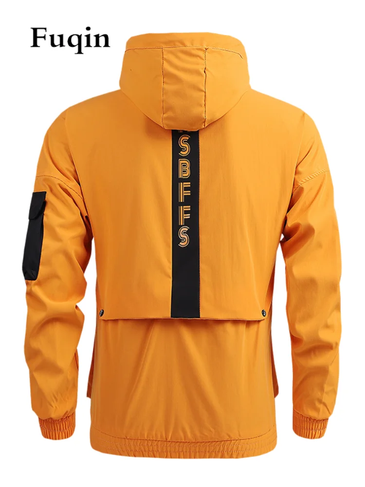 Куртка мужская с капюшоном и надписью однотонная куртка на молнии для кемпинга