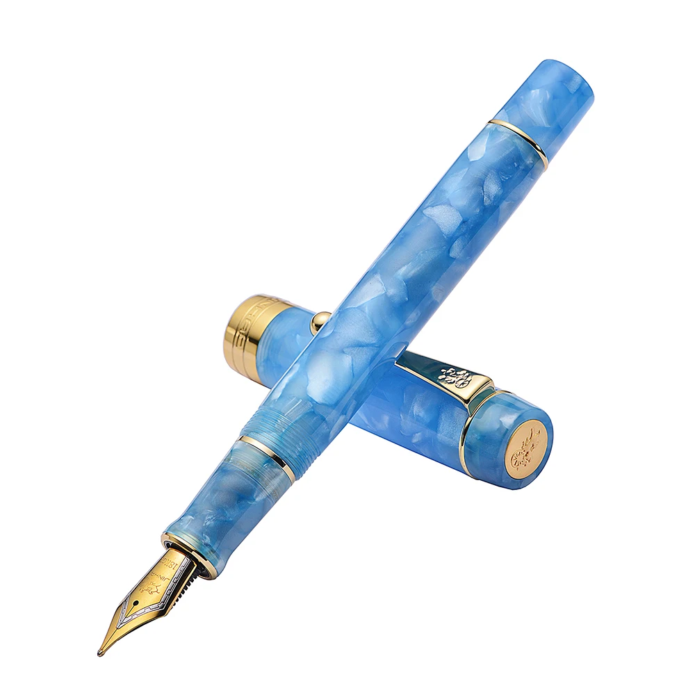 Jinhao 100 Centennial Ice Blue Resin Fountain Pen EF/F/M/Bent Nib Golden Clip Converter Writing Business Office Gift Ink Pen